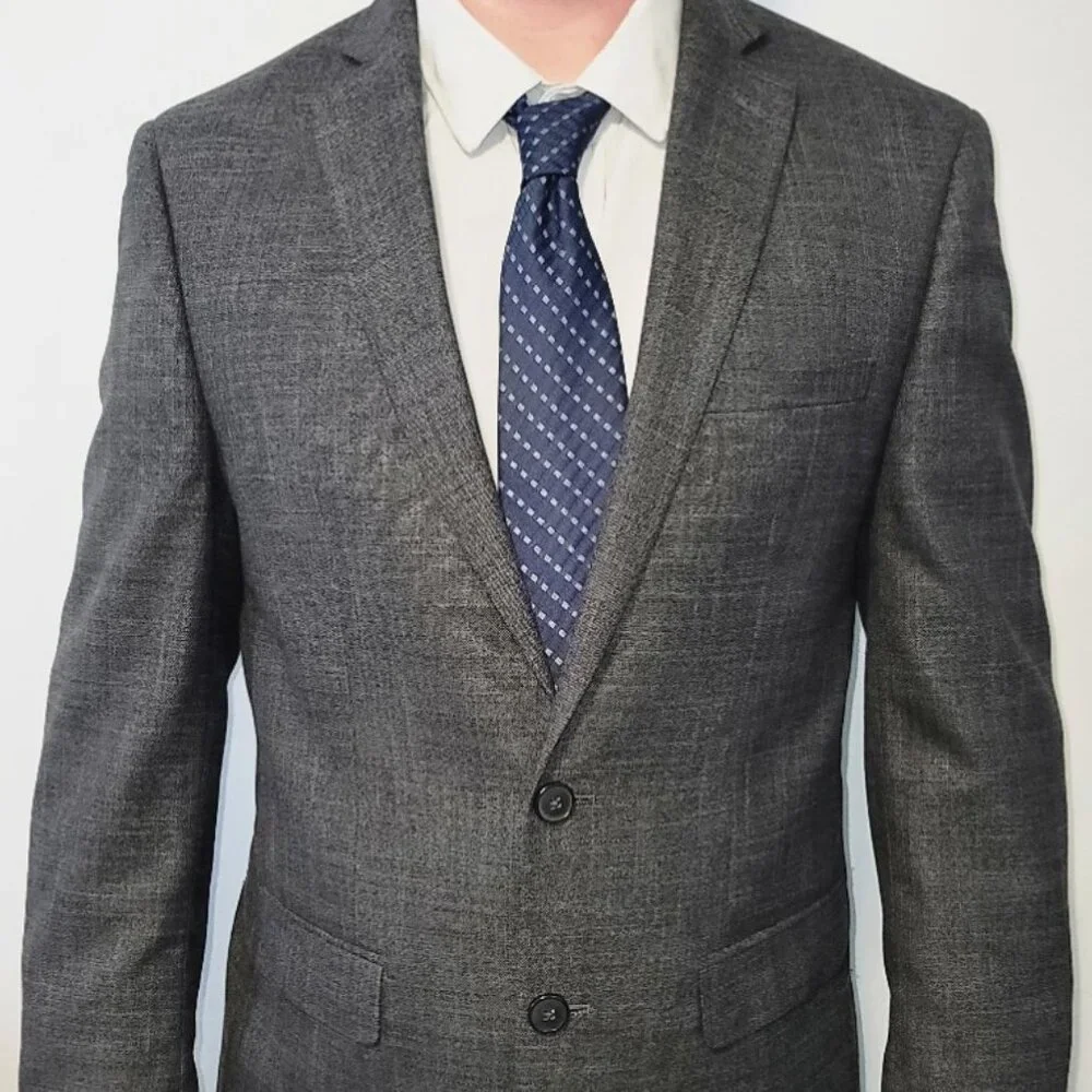 Calvin Klein Slanted Check Narrow Navy-Blue Silk Tie T-43 - Picture 6 of 6